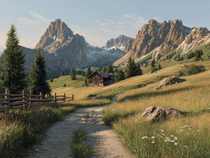 Winding path through alpine meadow with mountain views near Queenstown